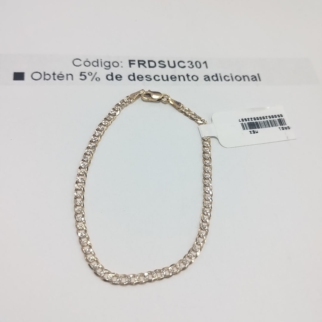 PULSERAS TEJIDO BARBADA DIAMANTADA ORO 14K 18 CM 3.1 GR (NUEVO)