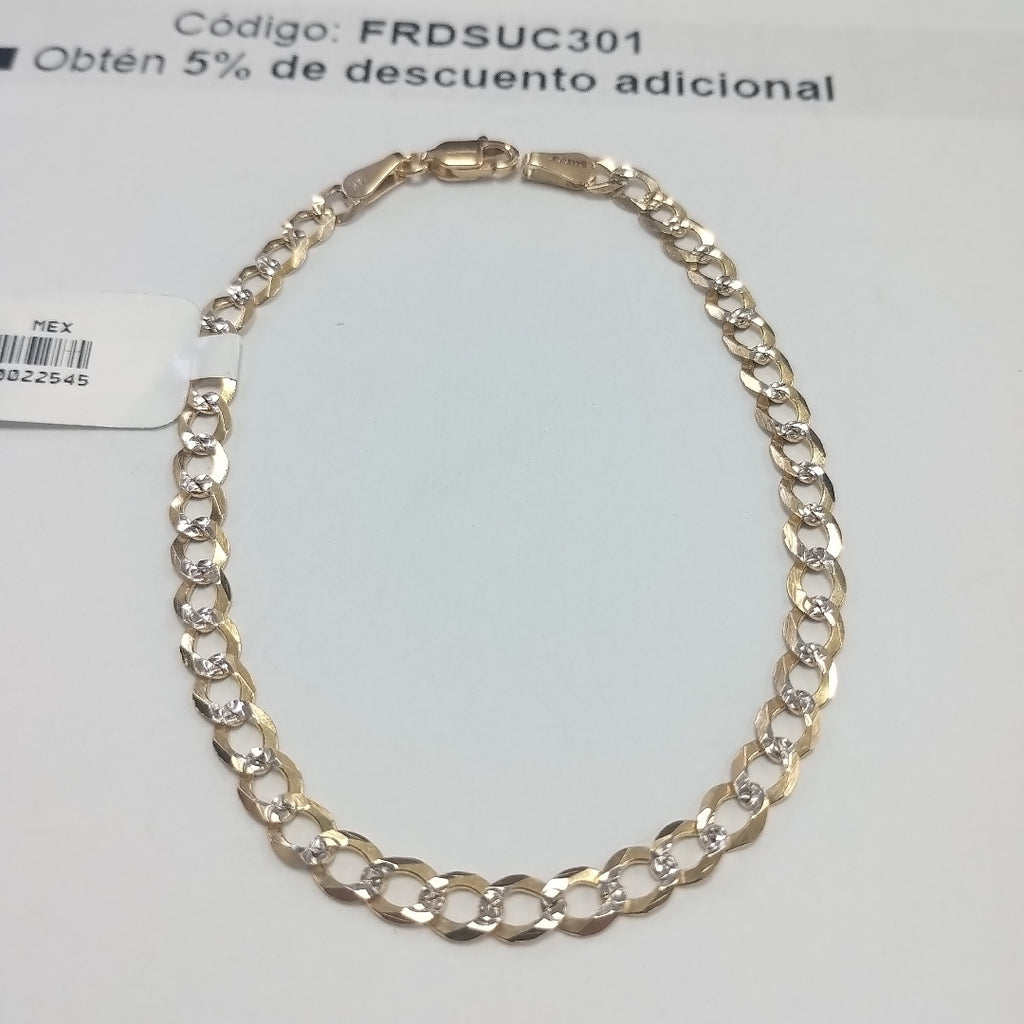 PULSERAS TEJIDO BARBADA DIAMANTADA ORO 14K 21 CM 4.9 GR (NUEVO)