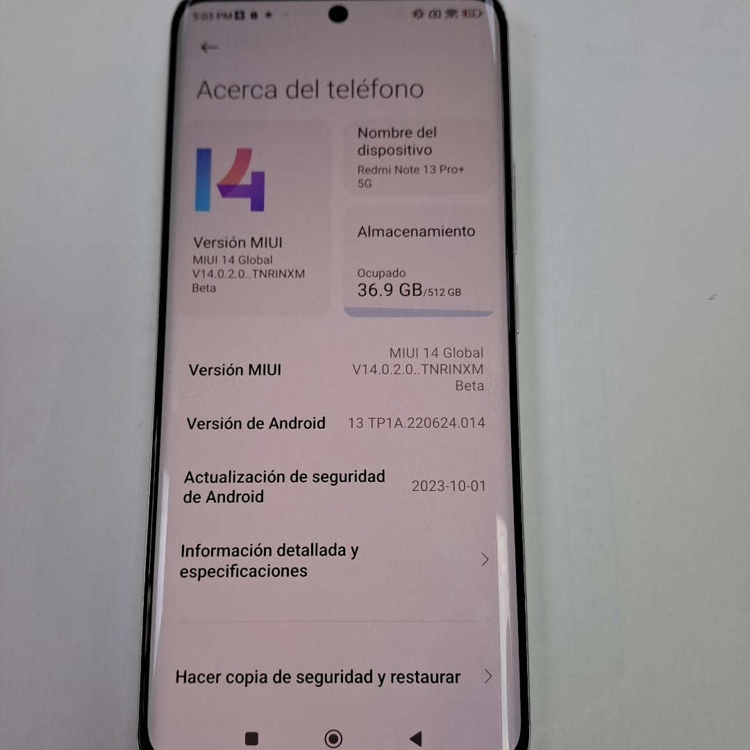 CELULAR XIAOMI REDMI NOTE 13 PRO+ 5G 23090RA98G (2023) 512 GB 16 GB RAM (SEMINUEVO)
