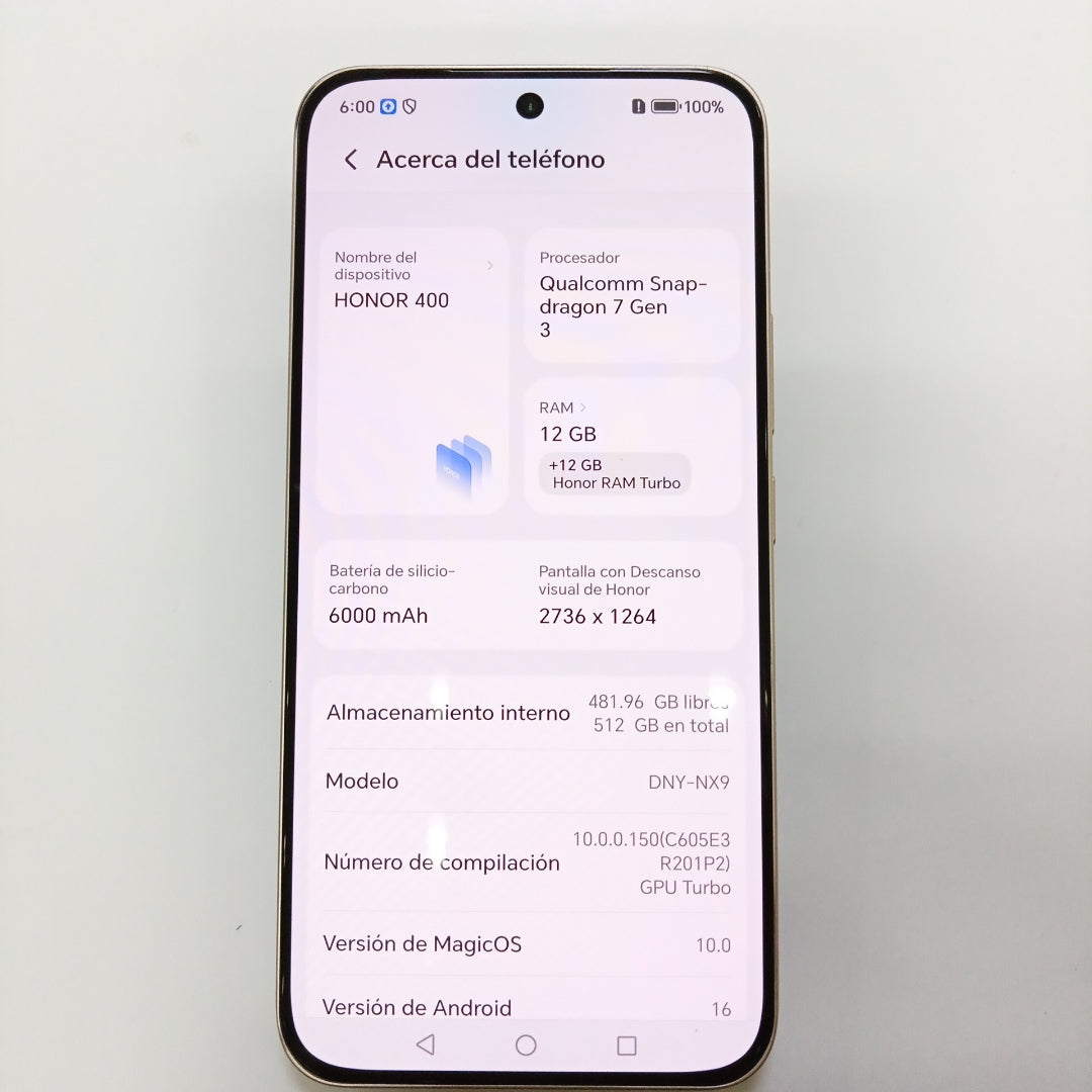 CELULAR HONOR 400 DNY-NX9 (2025) 512 GB 12 GB RAM (SEMINUEVO)