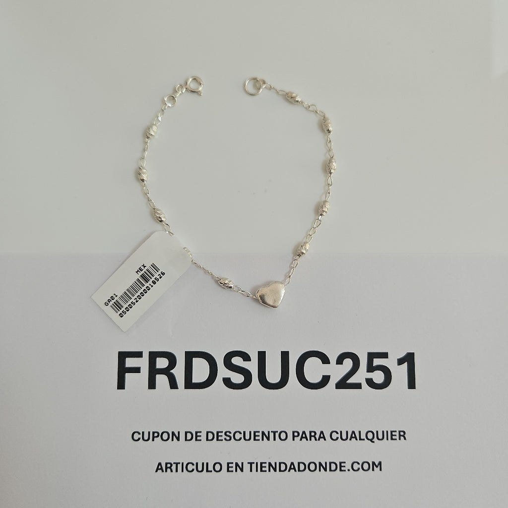 PULSERA TEJIDO CORAZON PLATA .925 18 CM 3.4 GR (NUEVO)