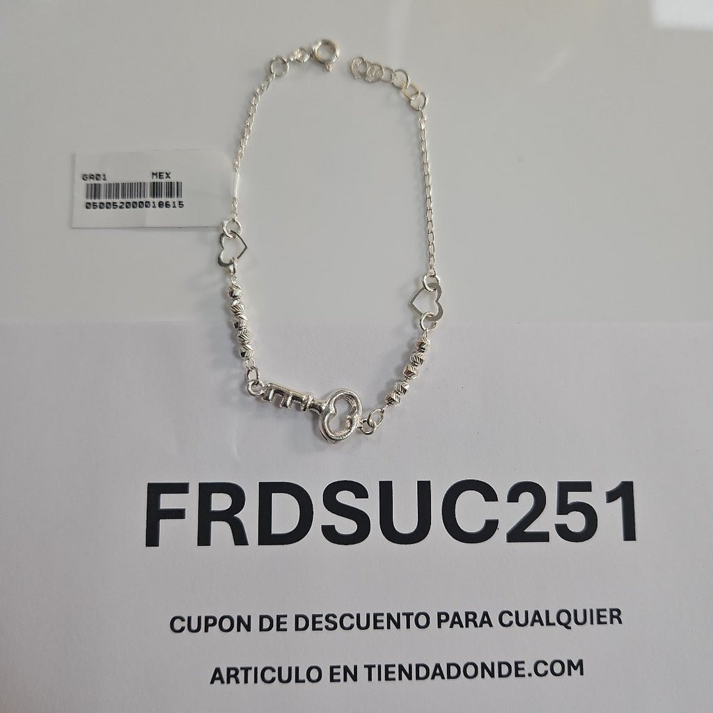 PULSERA TEJIDO LLAVE PLATA .925 18 CM 2.4 GR (NUEVO)