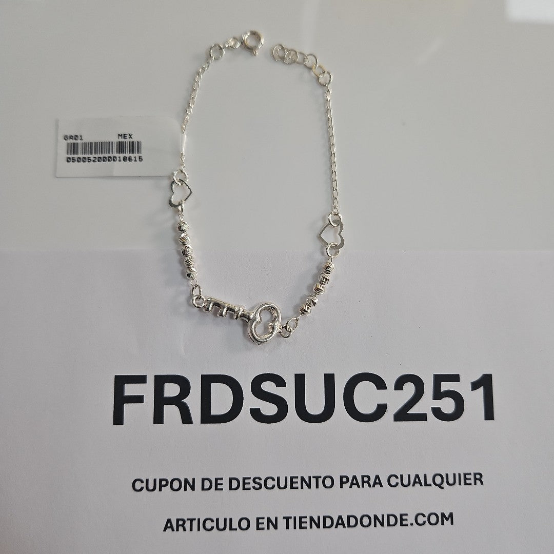 PULSERA TEJIDO LLAVE PLATA .925 18 CM 2.4 GR (NUEVO)