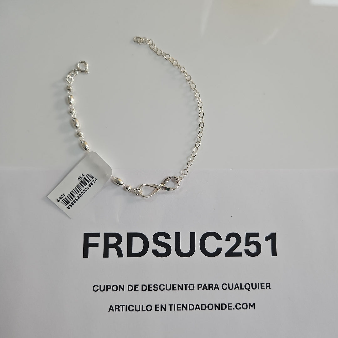 PULSERA TEJIDO INFINITO PLATA .925 18 CM 2.3 GR (NUEVO)