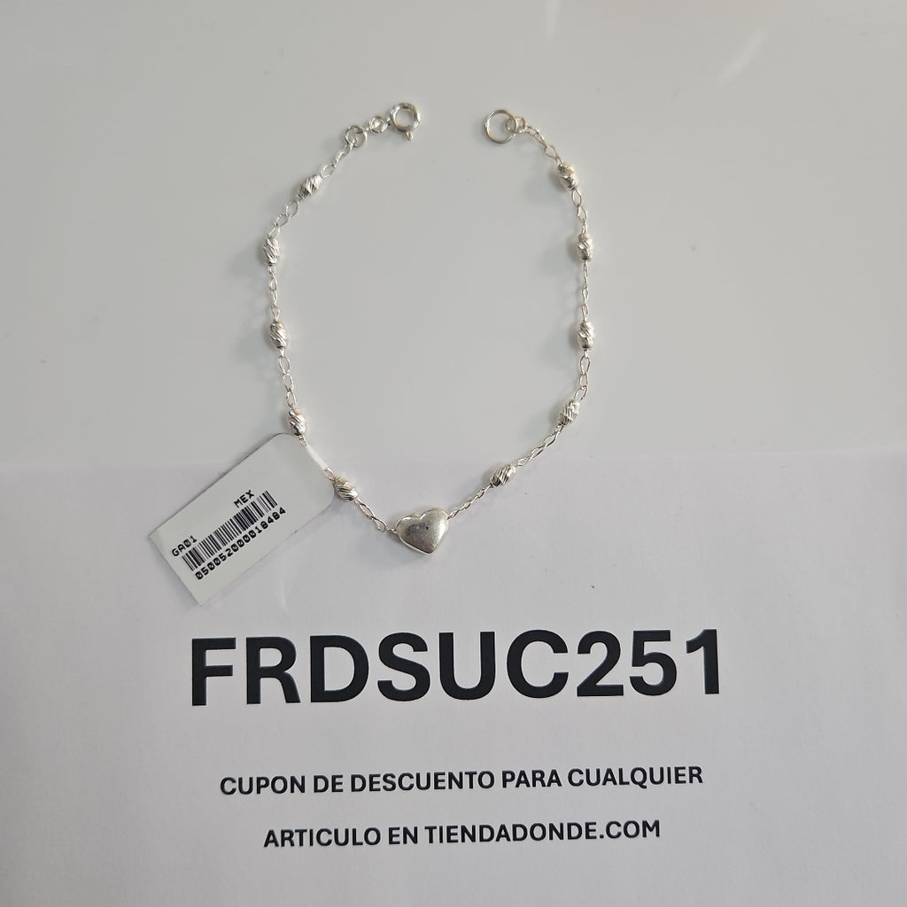 PULSERA TEJIDO CORAZON PLATA .925 18 CM 3.3 GR (NUEVO)