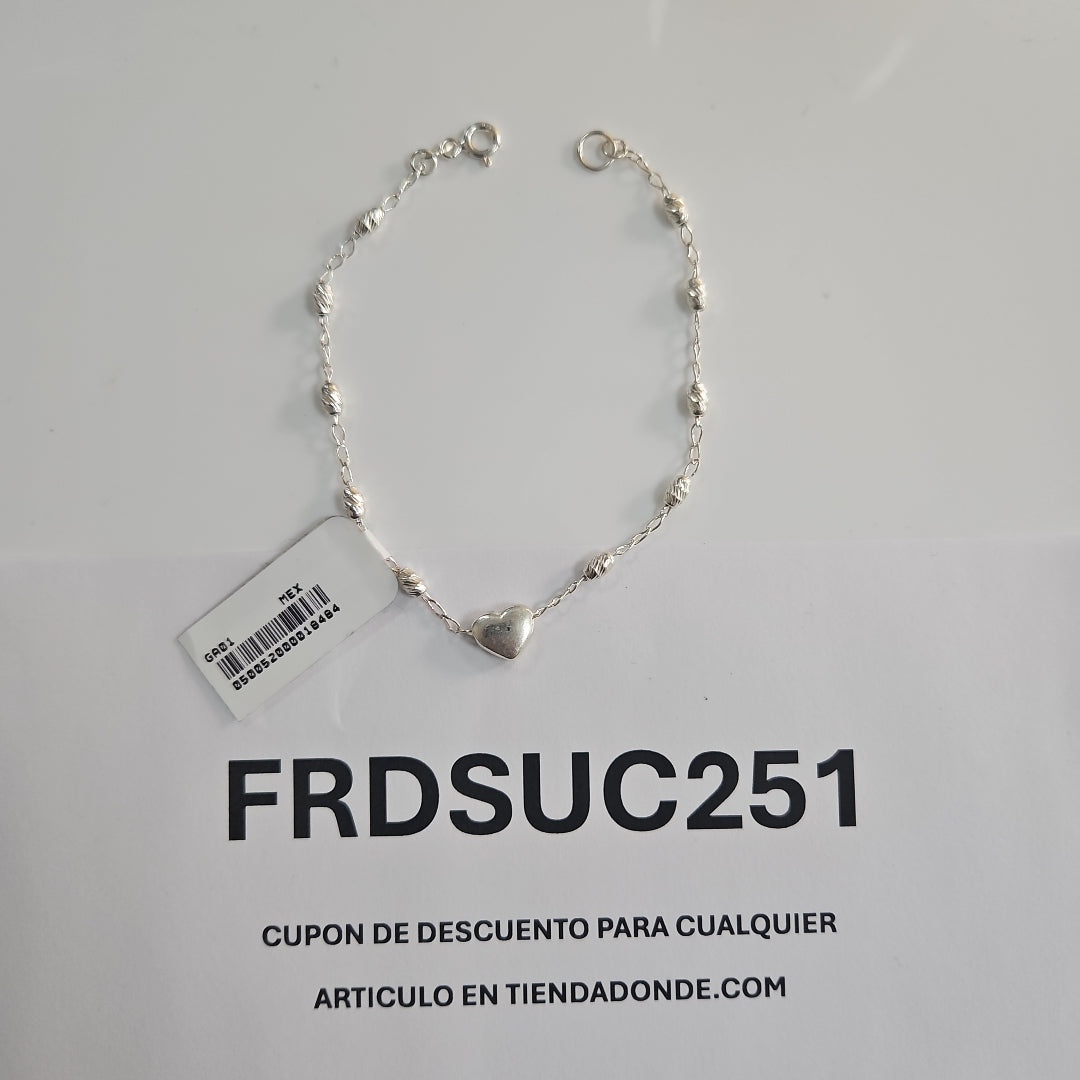 PULSERA TEJIDO CORAZON PLATA .925 18 CM 3.3 GR (NUEVO)