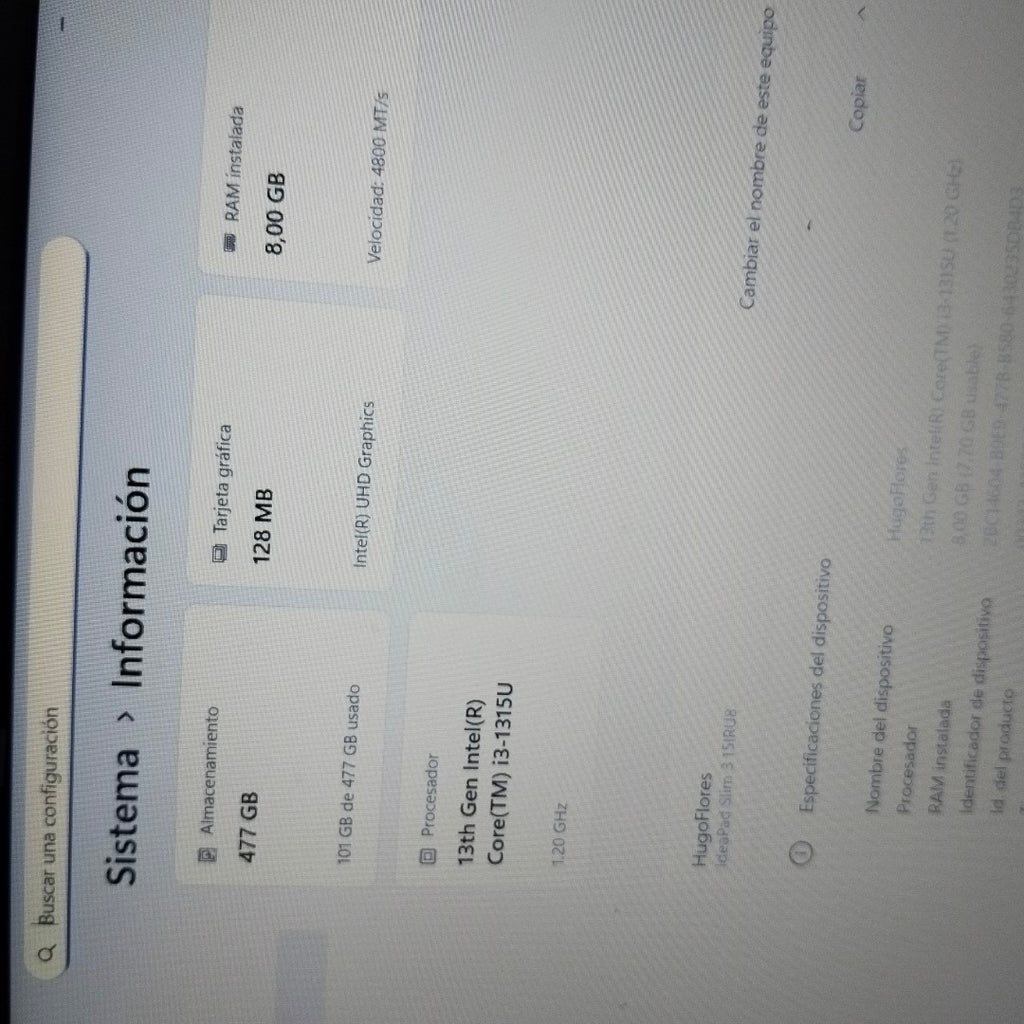 LAPTOP LENOVO IDEAPAD SLIM 3 15IRU8 (2025) 512 GB SSD 8 GB RAM (SEMINUEVO)