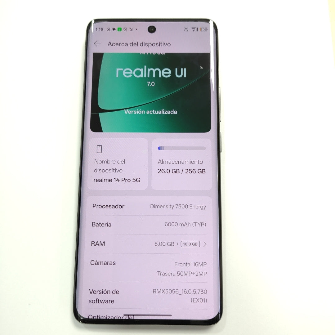 CELULAR REALME 14 PRO 5G RMX5056 (2025) 256 GB 8 GB RAM (SEMINUEVO)