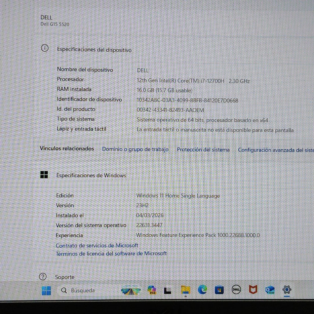 LAPTOP DELL G15 5520 (2023) 512 GB SSD 16 GB RAM (SEMINUEVO)