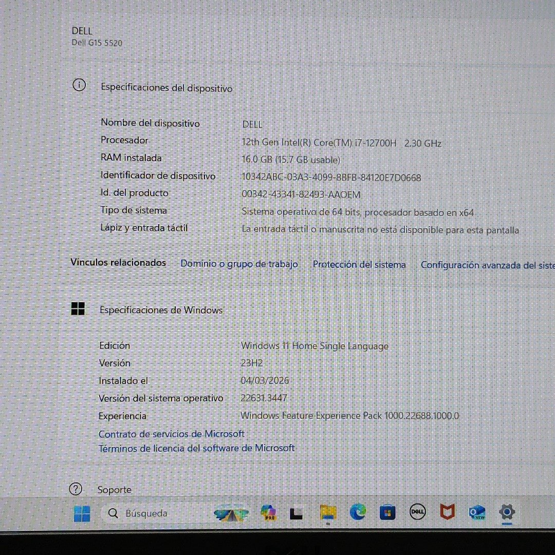 LAPTOP DELL G15 5520 (2023) 512 GB SSD 16 GB RAM (SEMINUEVO)