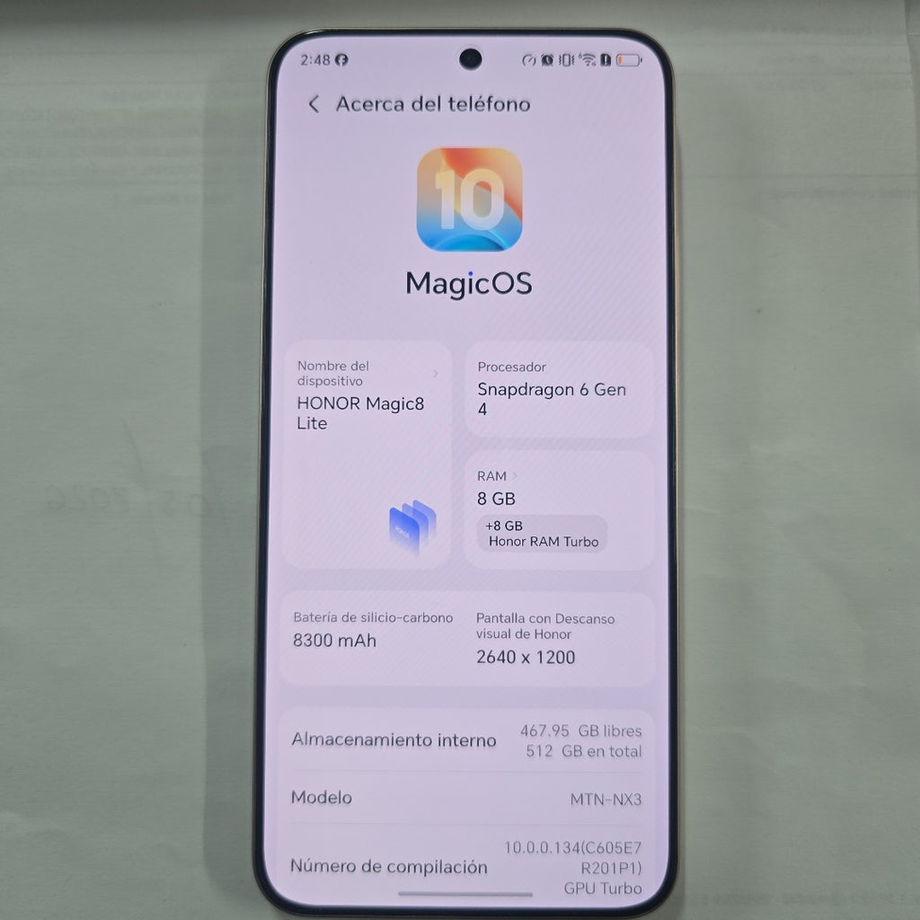 CELULAR HONOR MAGIC 8 LITE MTN-NX3 (2025) 512 GB 8 GB RAM (SEMINUEVO)