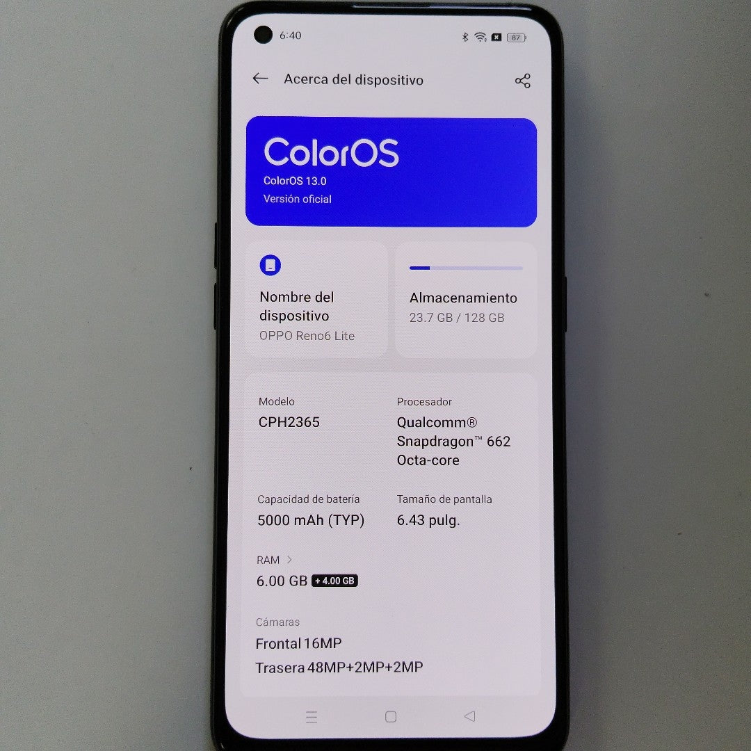 CELULAR OPPO RENO 6 LITE CPH2365 (2022) 128 GB 6 GB RAM (SEMINUEVO)