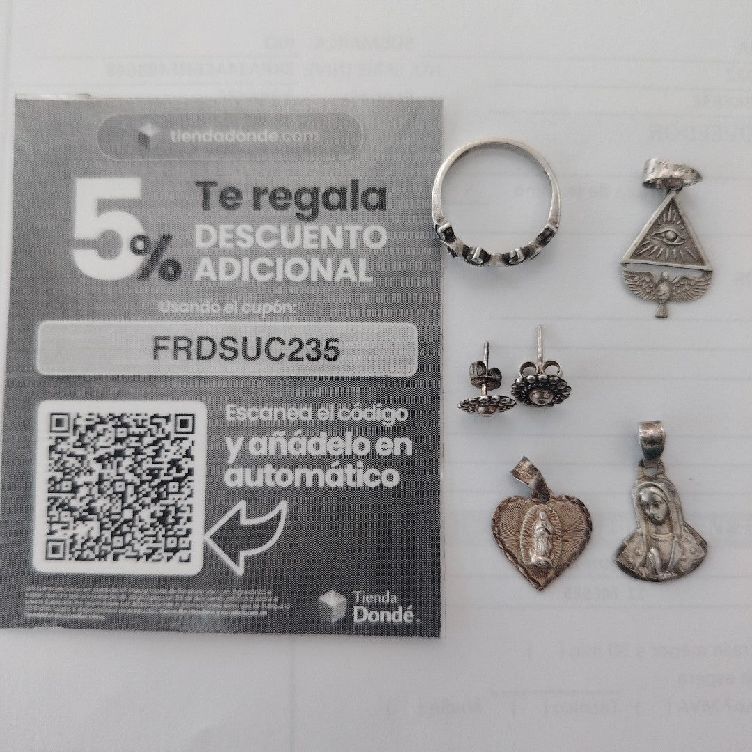 ANILLITO,BROQUELES PAR,DIJE PLATA 7,20 GRMS (SEMINUEVO)