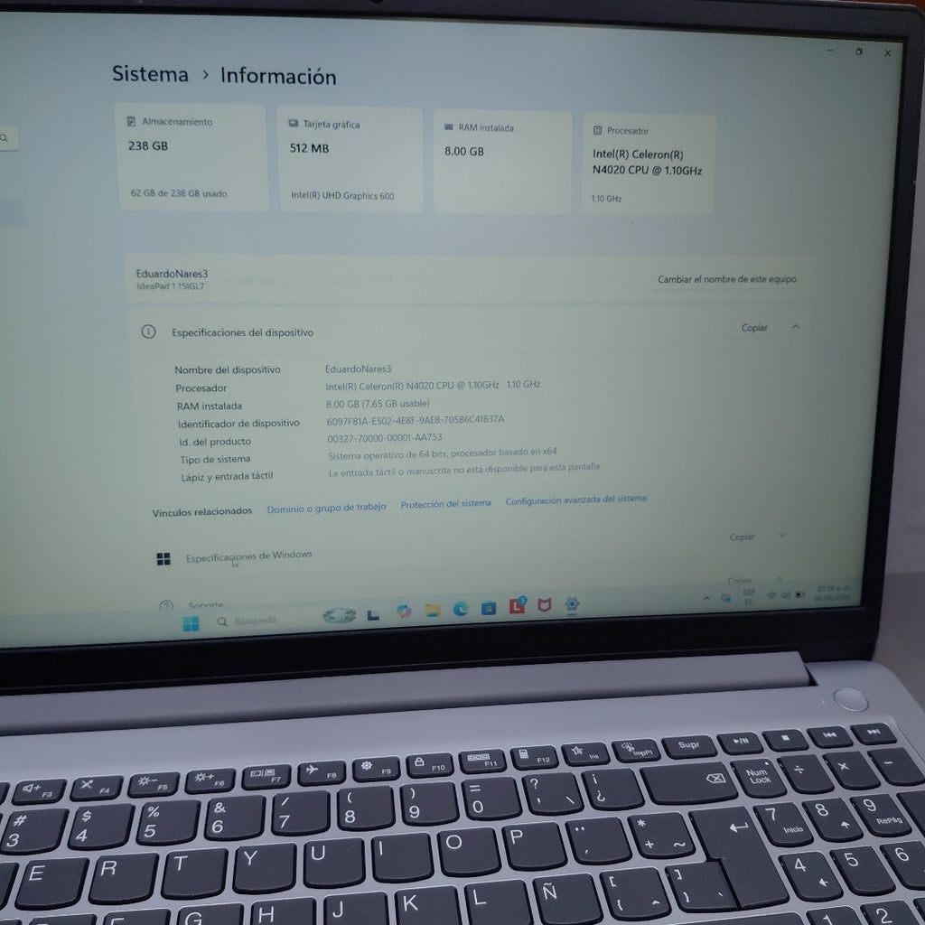 LAPTOP LENOVO IDEAPAD 1 15IGL7 (2024) 256 GB SSD 8 GB RAM