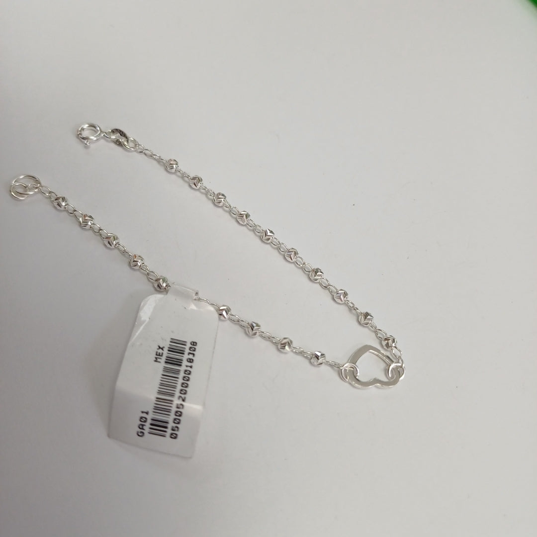 PULSERA TEJIDO CORAZON PLATA .925 18 CM 1.9 GR (NUEVO)