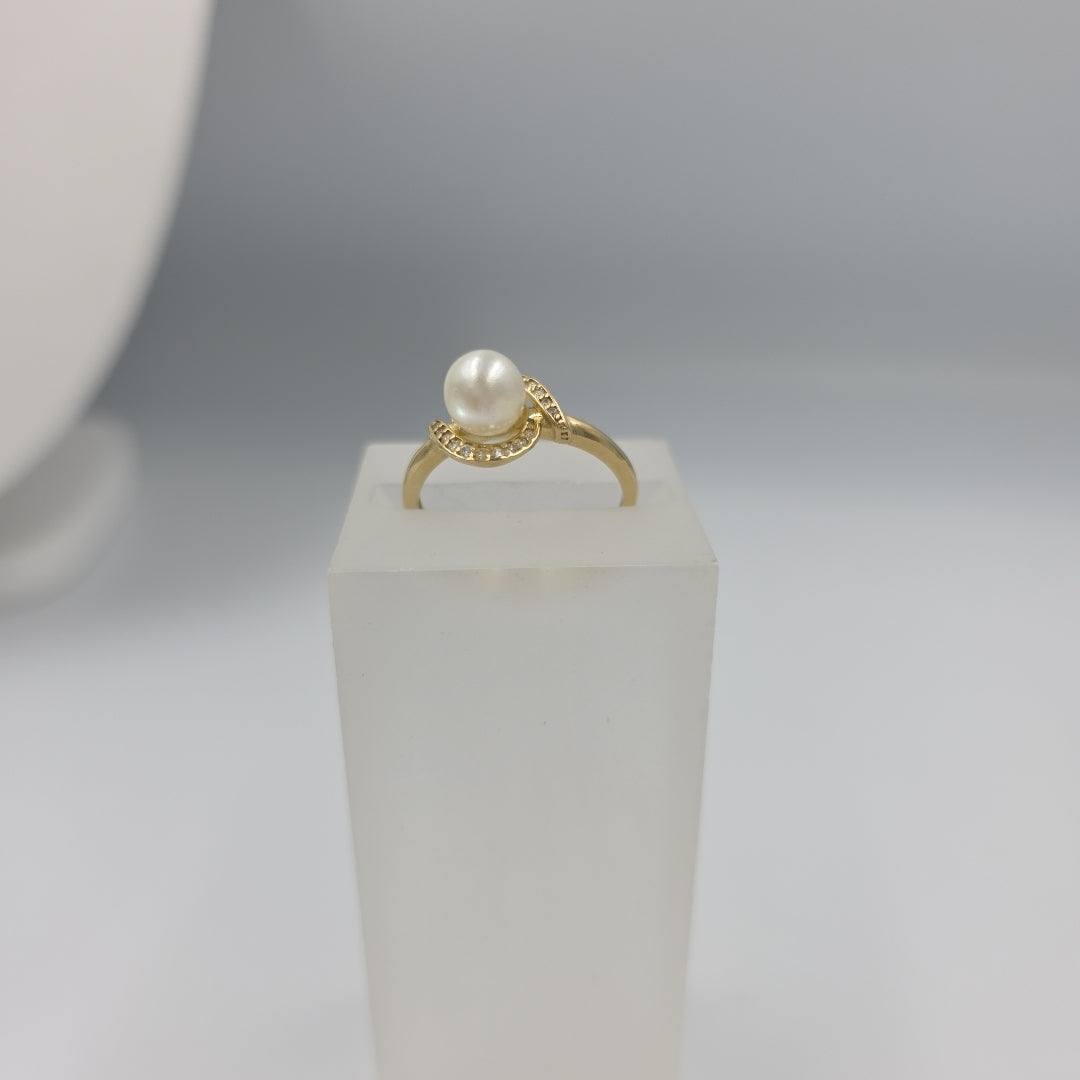 ANILLOS CIRCONIAS Y PERLA ORO 10K TALLA 9 2.2 GR (NUEVO)