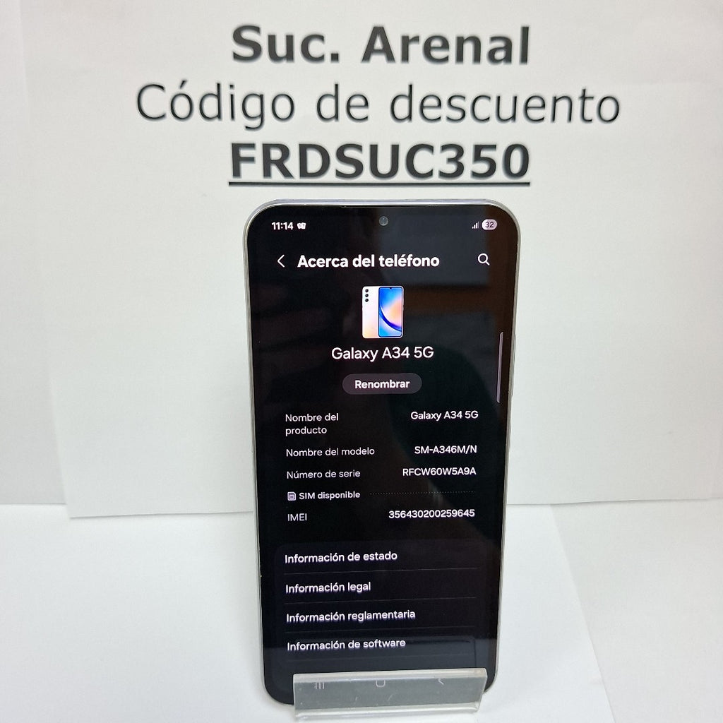 CELULAR SAMSUNG GALAXY A34 5G SM-A346M/N 128 GB 6 GB RAM (SEMINUEVO)