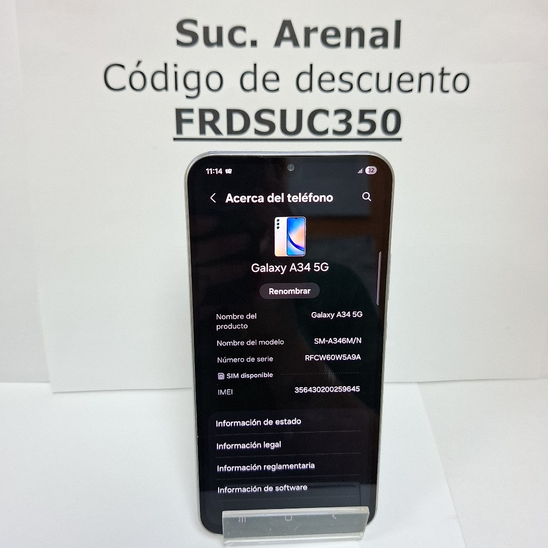 CELULAR SAMSUNG GALAXY A34 5G SM-A346M/N 128 GB 6 GB RAM (SEMINUEVO)