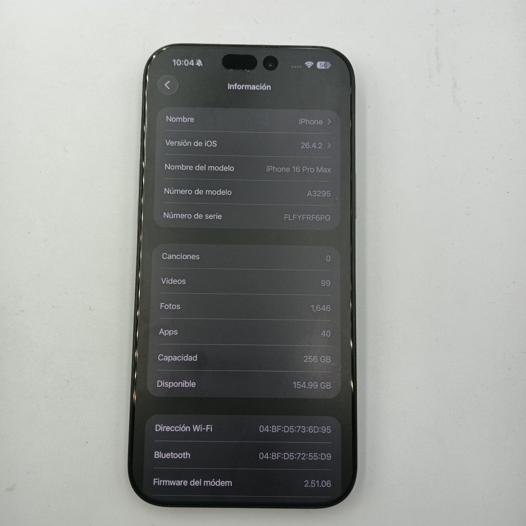 CELULAR APPLE IPHONE 16 PRO MAX A3295 (2024) 256 GB 8 GB RAM (SEMINUEVO)