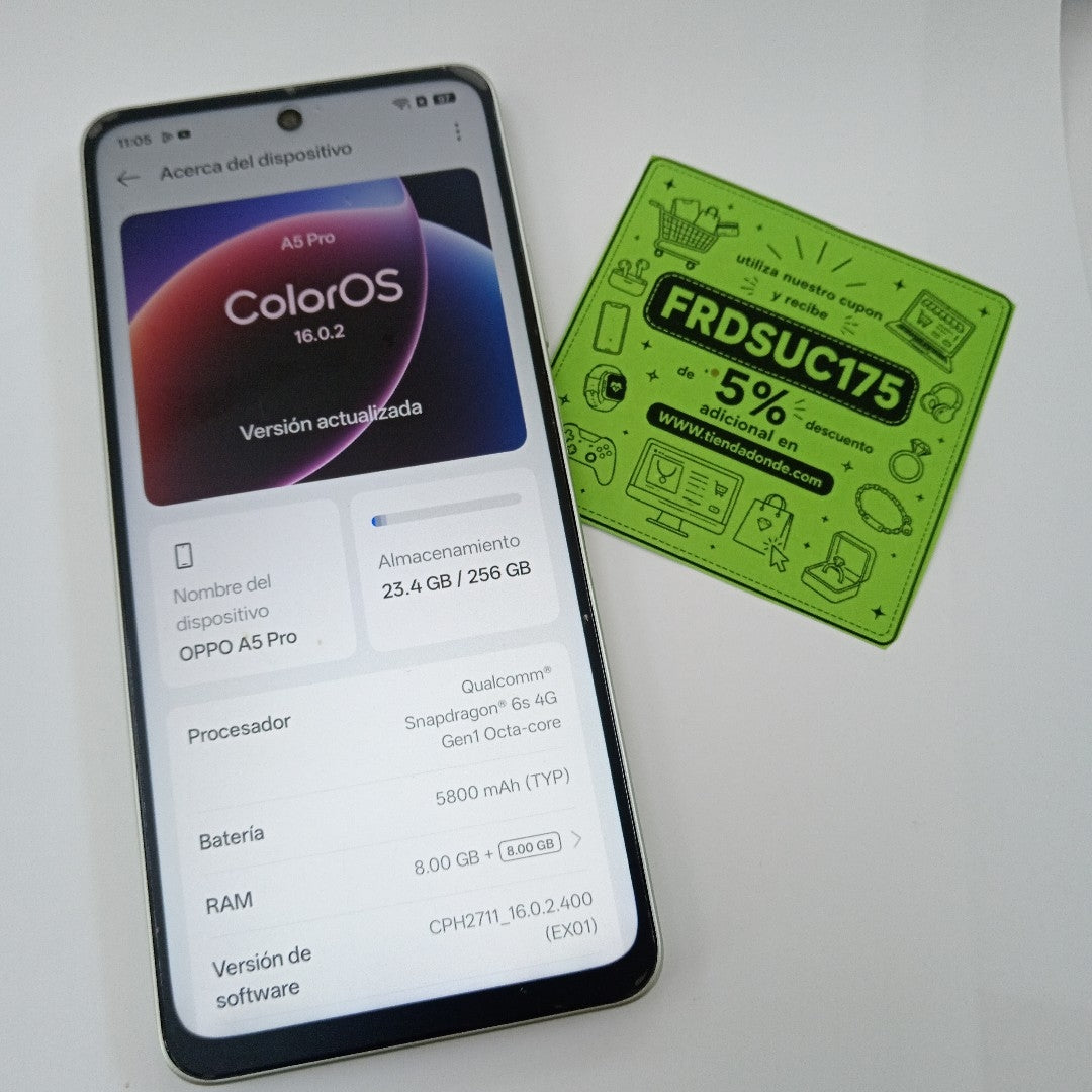 CELULAR OPPO A5 PRO CPH2711 (2025) 256 GB 8 GB RAM (SEMINUEVO)