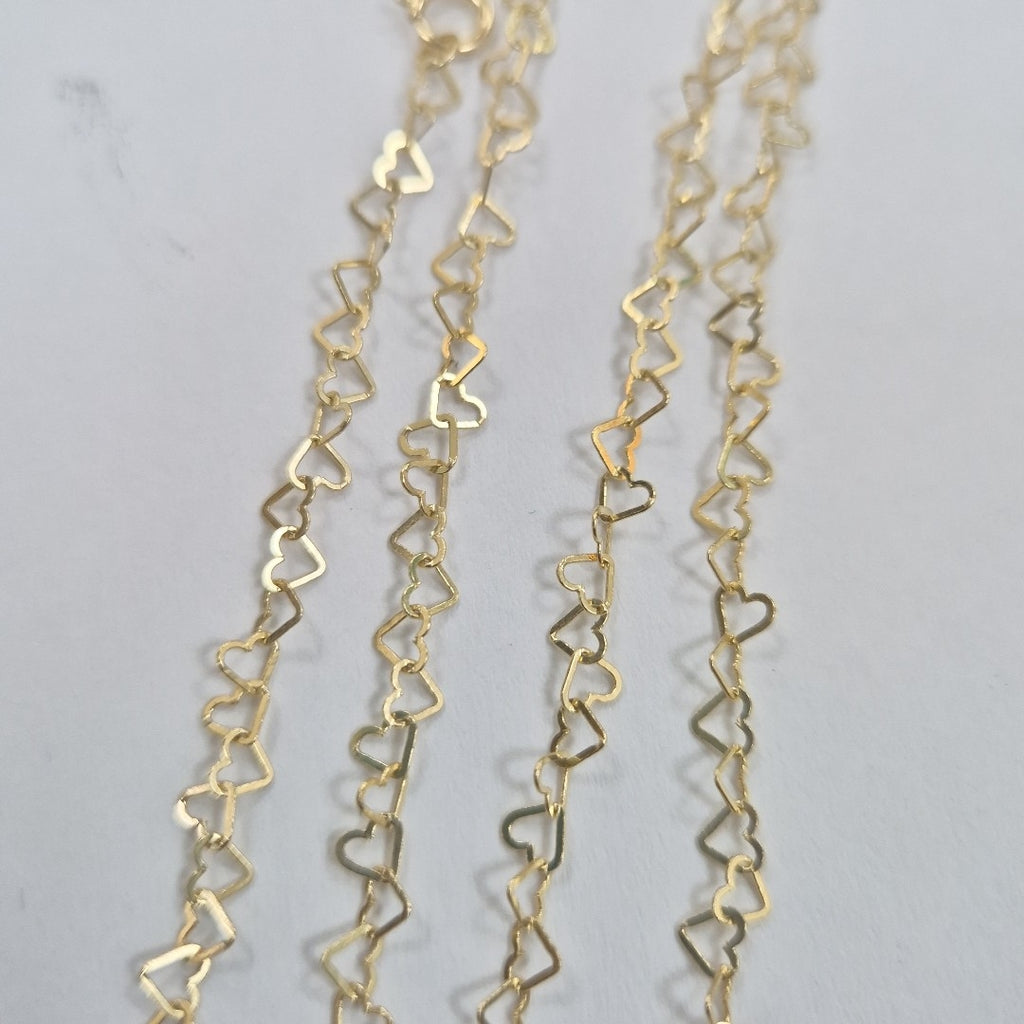 CADENAS TEJIDO CORAZONES ORO 10K 55 CM 2.7 GR (NUEVO)