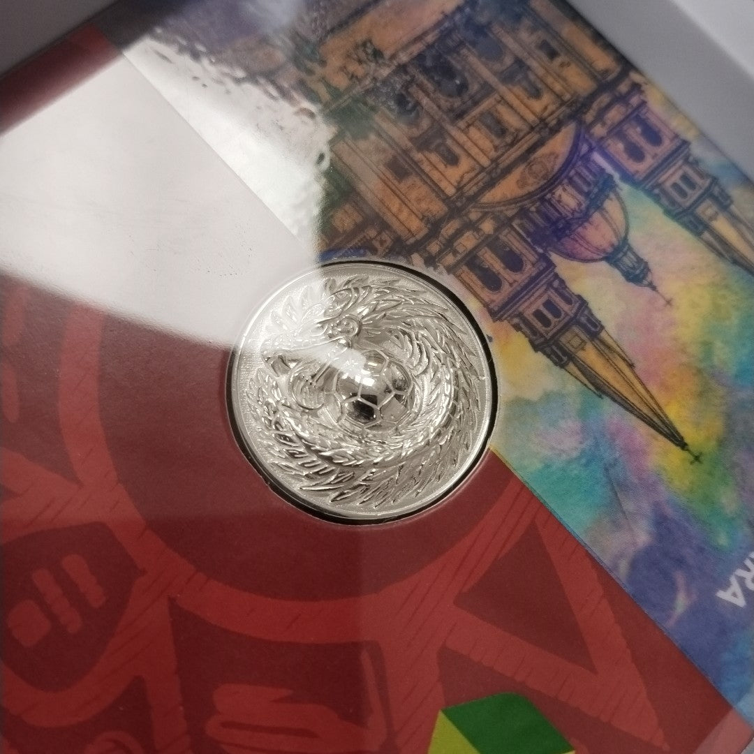 MEDALLA CONMEMORATIVA FRD FÚTBOL MOTIVO QUETZALCÓATL PLATA .925 11.9 GR (NUEVO)