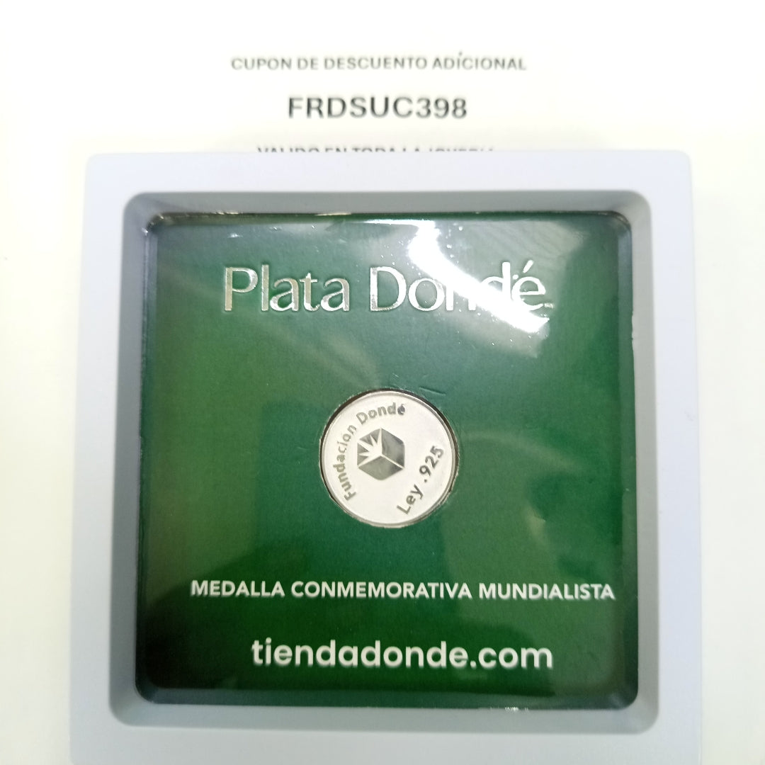MEDALLA CONMEMORATIVA FRD FÚTBOL MOTIVO QUETZALCÓATL PLATA .925 11.9 GR (NUEVO)