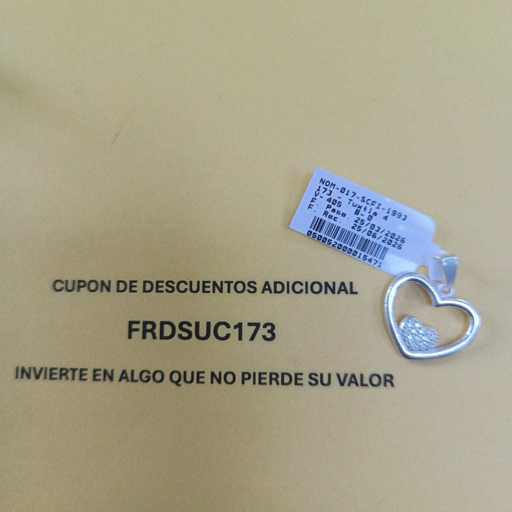 DIJE CORAZON C/CIRCONIAS PLATA .925 2.7 GR (NUEVO)
