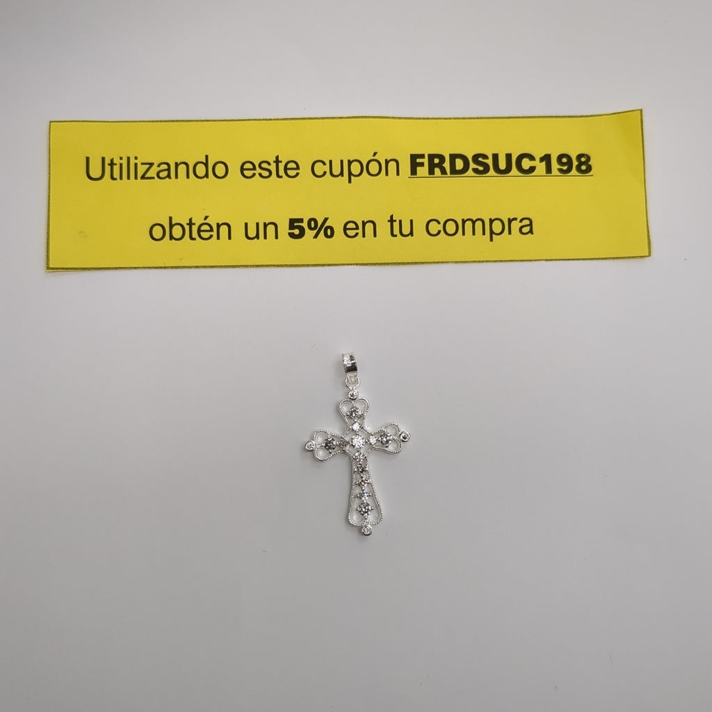 DIJE CRUZ TIPO FILIGRANA CON CIRCONIAS PLATA .925 2.6 GR (NUEVO)