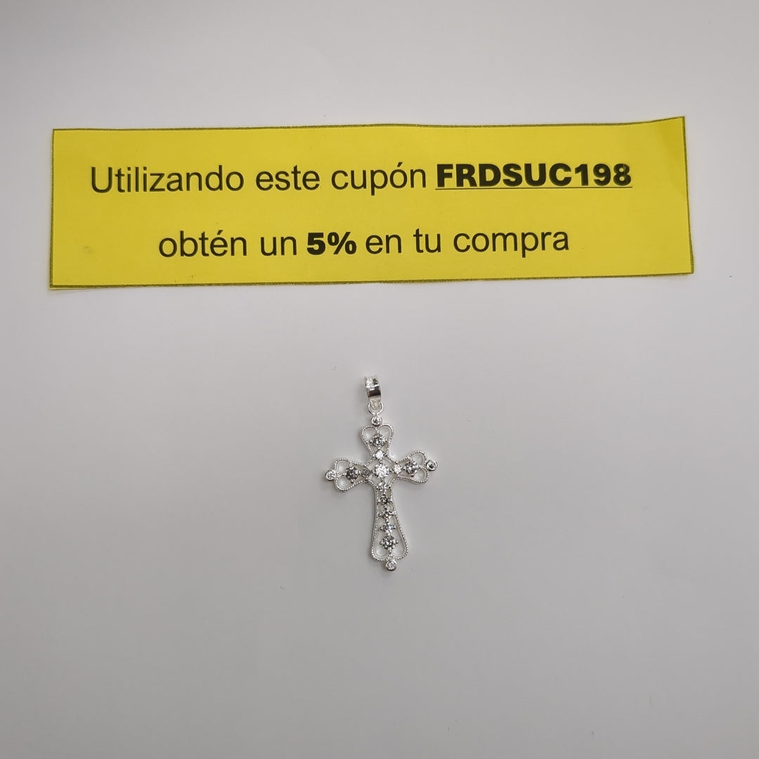 DIJE CRUZ TIPO FILIGRANA CON CIRCONIAS PLATA .925 2.6 GR (NUEVO)