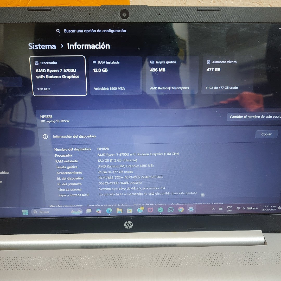 LAPTOP HP 15-EF2526LA (2024) 512 GB SSD 12 GB RAM (SEMINUEVO)