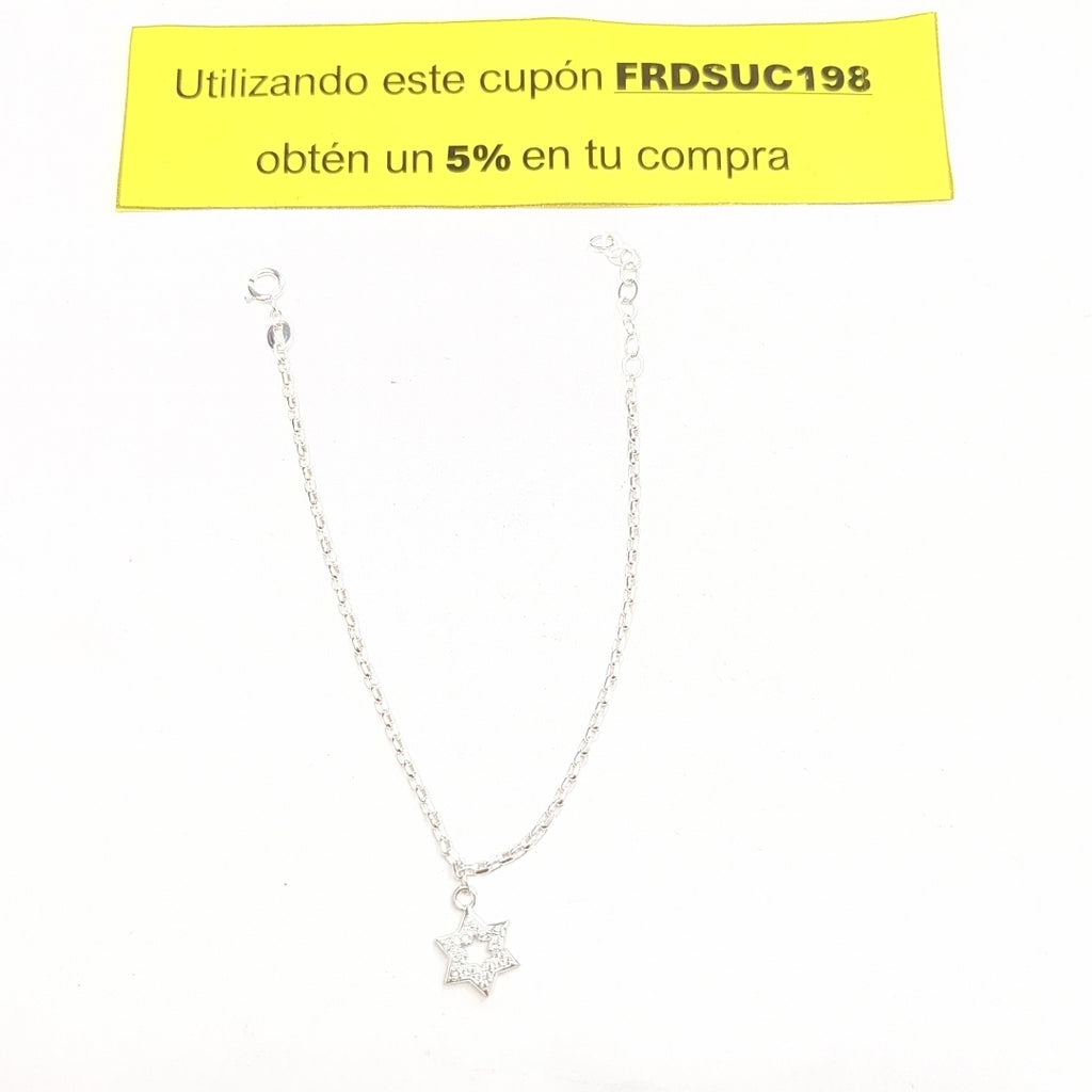 PULSERA TEJIDO ESPECIAL CON DIJE DE ESTRELLA CON CIRCONIAS PLATA .925 18 CM 2.5 GR (NUEVO)