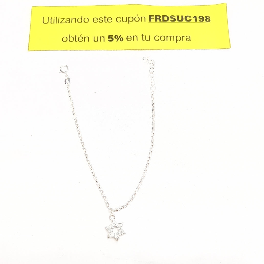 PULSERA TEJIDO ESPECIAL CON DIJE DE ESTRELLA CON CIRCONIAS PLATA .925 18 CM 2.5 GR (NUEVO)