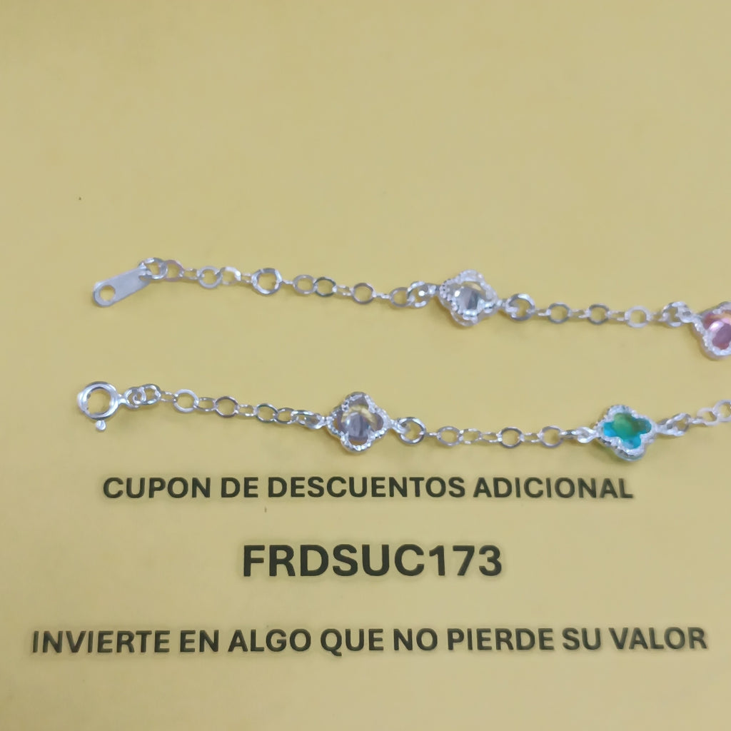 PULSERA ESPECIAL CON PIEDRAS DE COLOR PLATA .925 18 CM 3.32 GR (NUEVO)