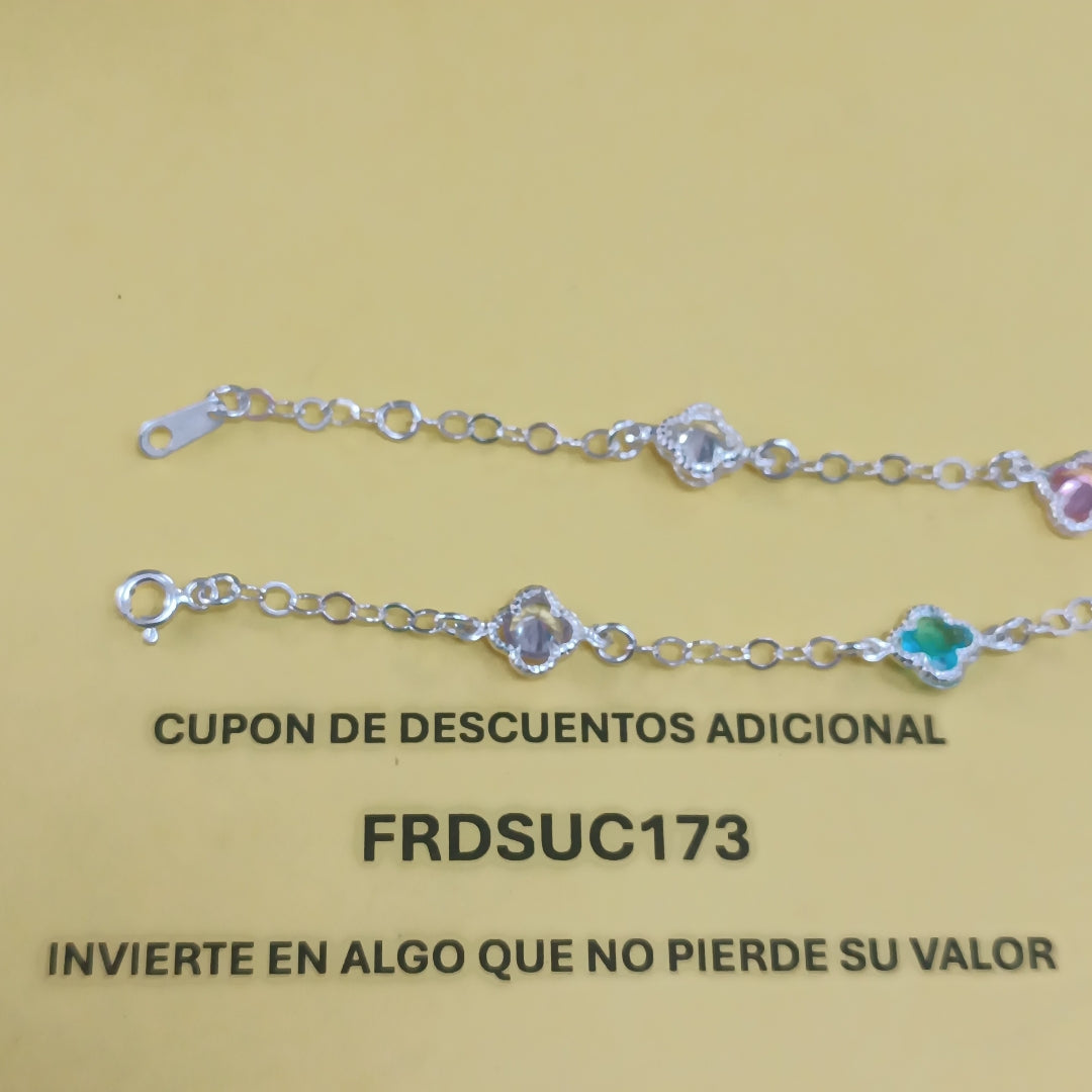 PULSERA ESPECIAL CON PIEDRAS DE COLOR PLATA .925 18 CM 3.32 GR (NUEVO)