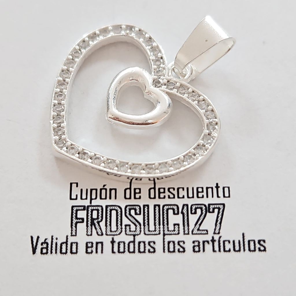 DIJE CORAZON C/CIRCONIAS PLATA .925 2.7 GR (NUEVO)