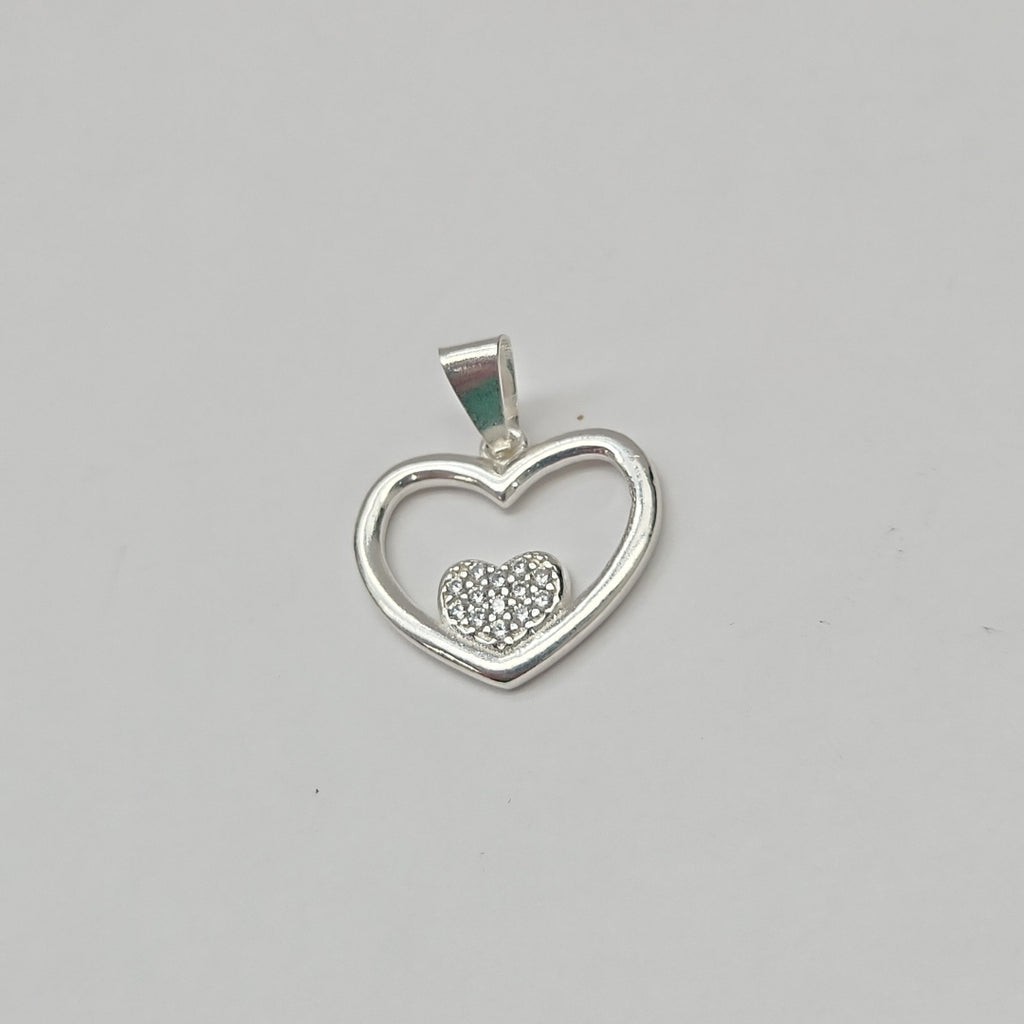 DIJE CORAZON C/CIRCONIAS PLATA .925 2.5 GR (NUEVO)