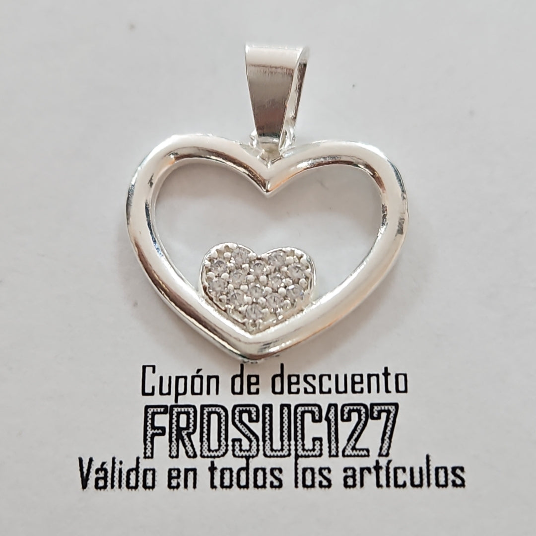 DIJE CORAZON C/CIRCONIAS PLATA .925 2.7 GR (NUEVO)