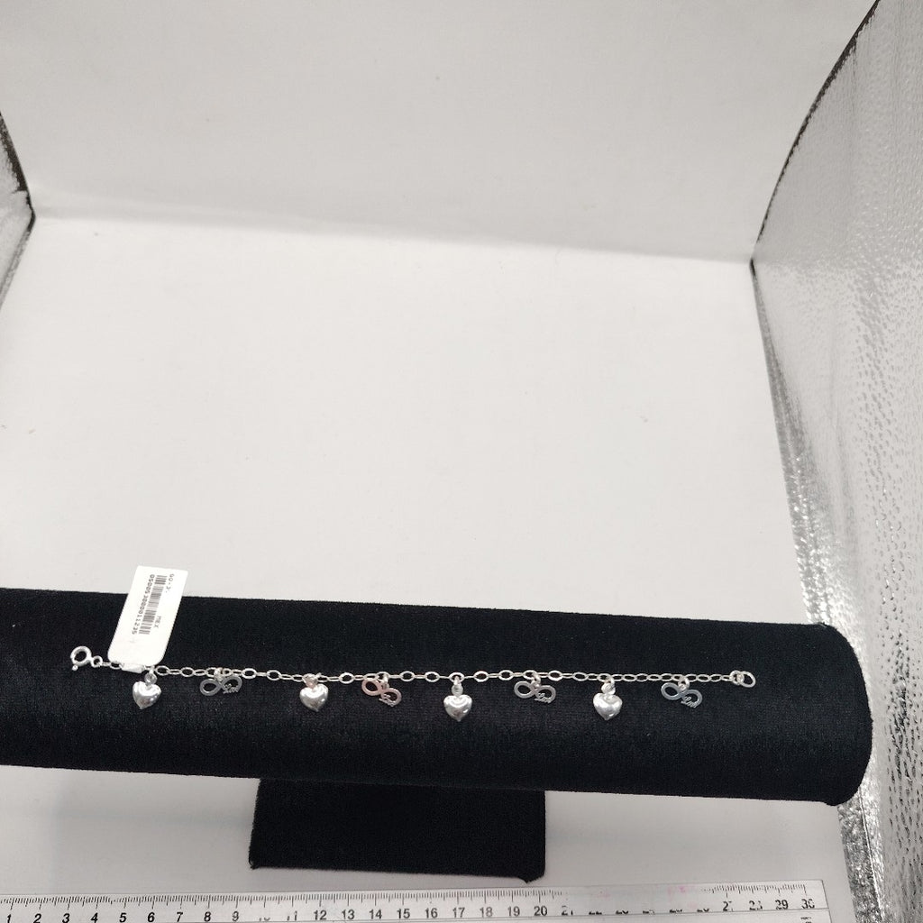 PULSERA CON DIJES CORAZON INFINITO PLATA .925 18 CM 3.12 GR (NUEVO)