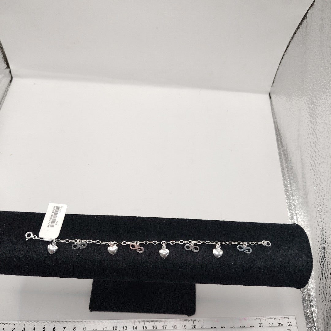PULSERA CON DIJES CORAZON INFINITO PLATA .925 18 CM 3.12 GR (NUEVO)