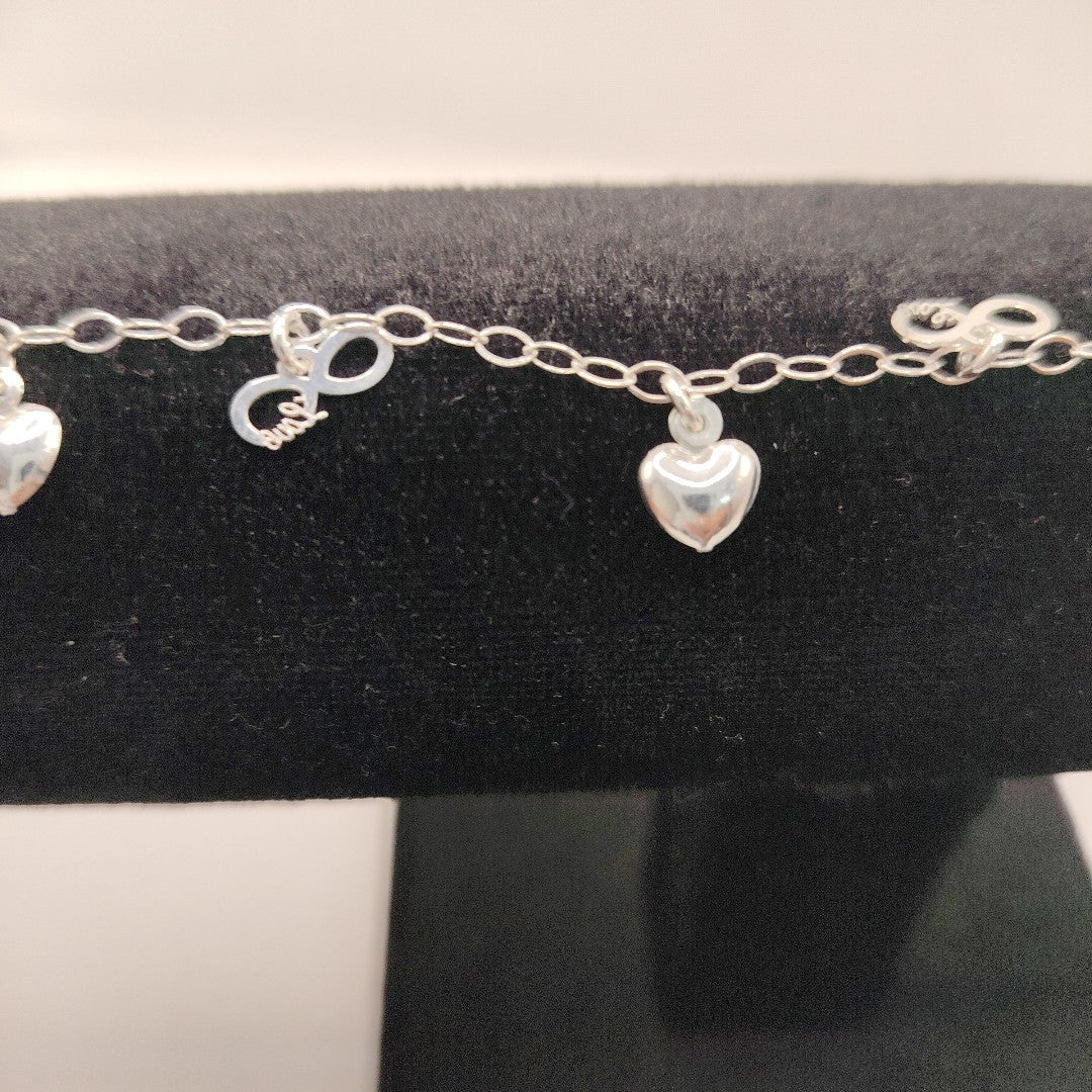 PULSERA CON DIJES CORAZON INFINITO PLATA .925 18 CM 3.12 GR (NUEVO)