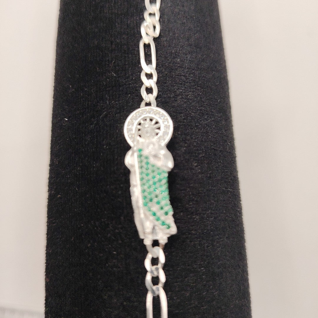 PULSERA TEJIDO SAN JUDAS PLATA .925 21 CM 5.6 GR (NUEVO)
