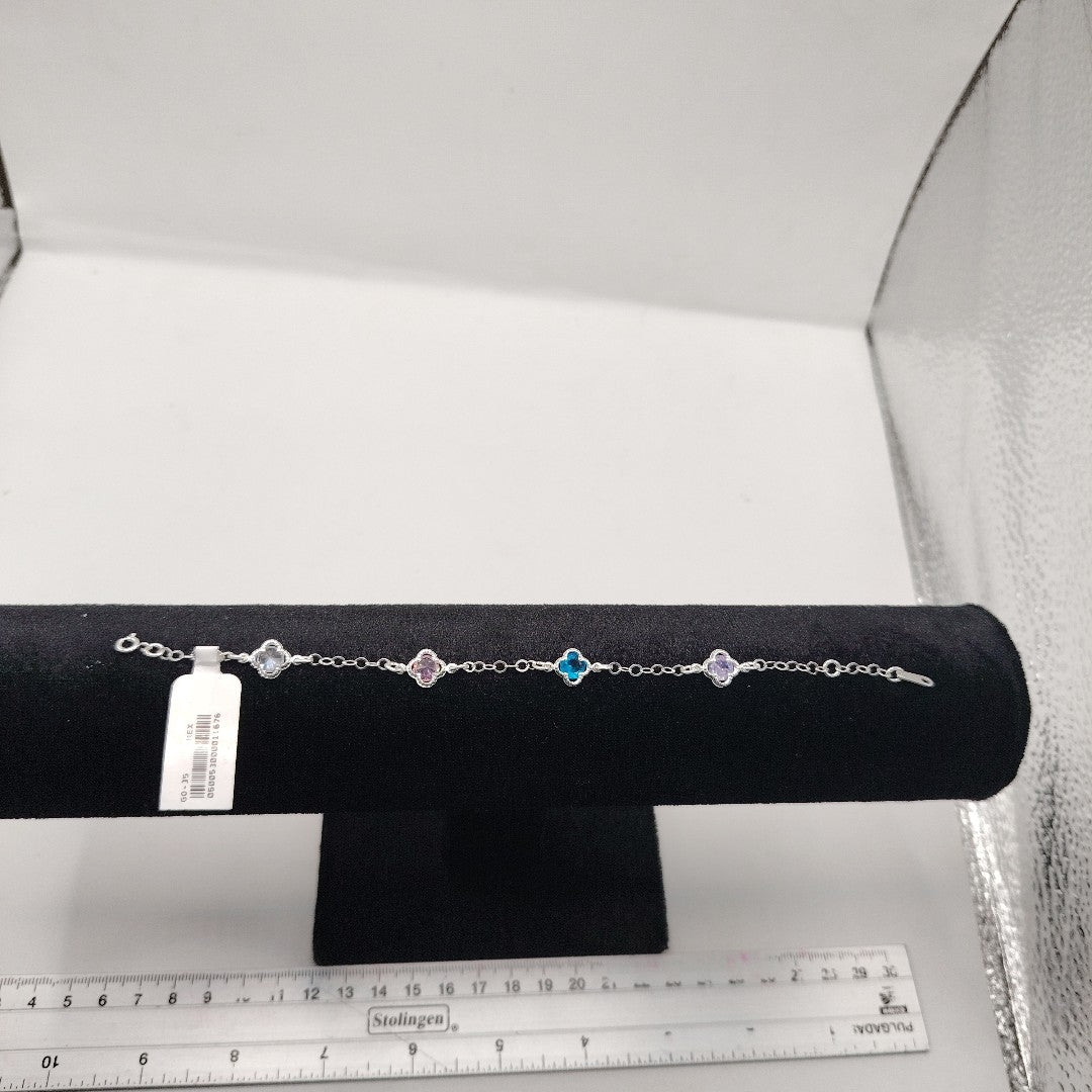 PULSERA ESPECIAL CON PIEDRAS DE COLOR PLATA .925 18 CM 3.42 GR (NUEVO)