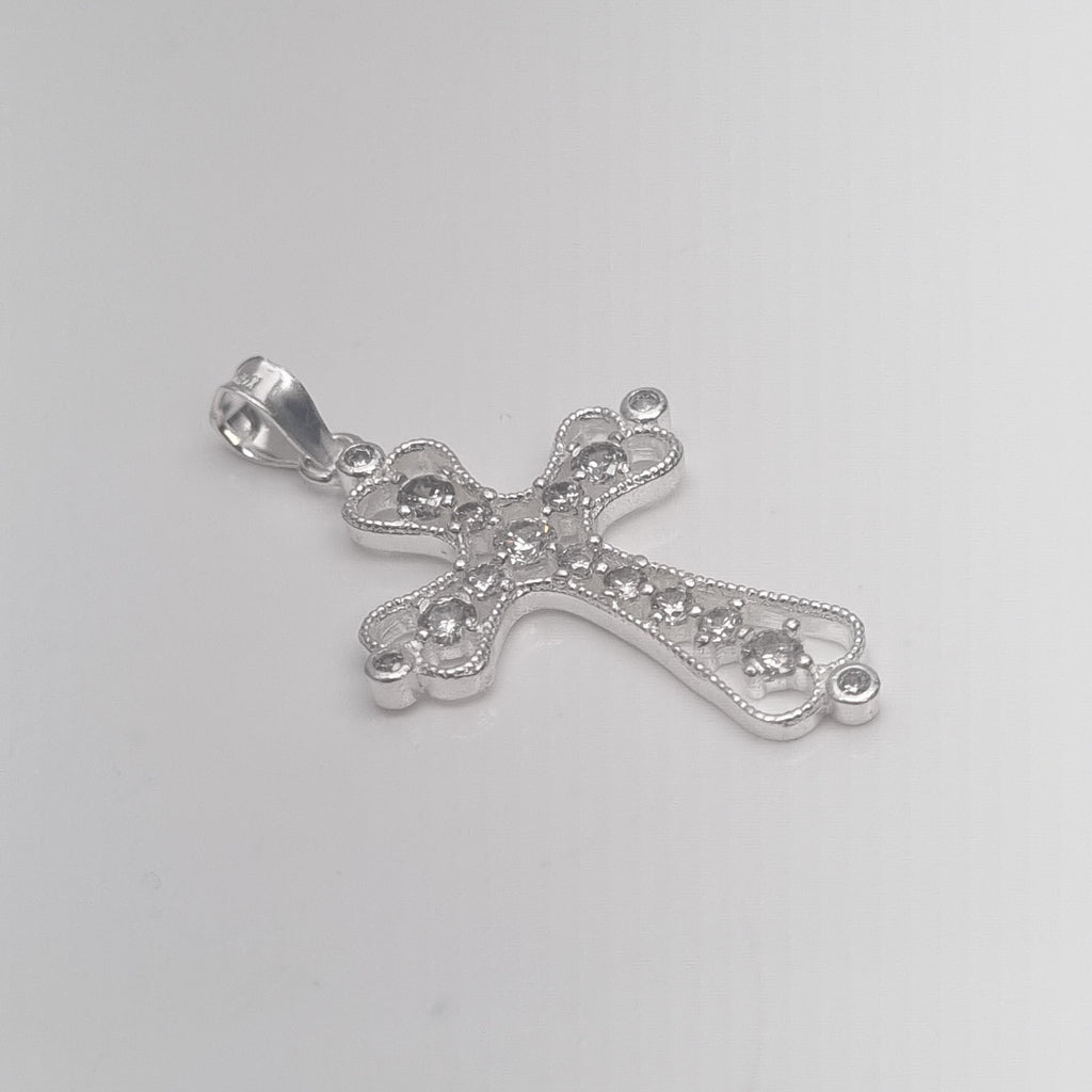 DIJE CRUZ TIPO FILIGRANA CON CIRCONIAS PLATA .925 2.5 GR (NUEVO)