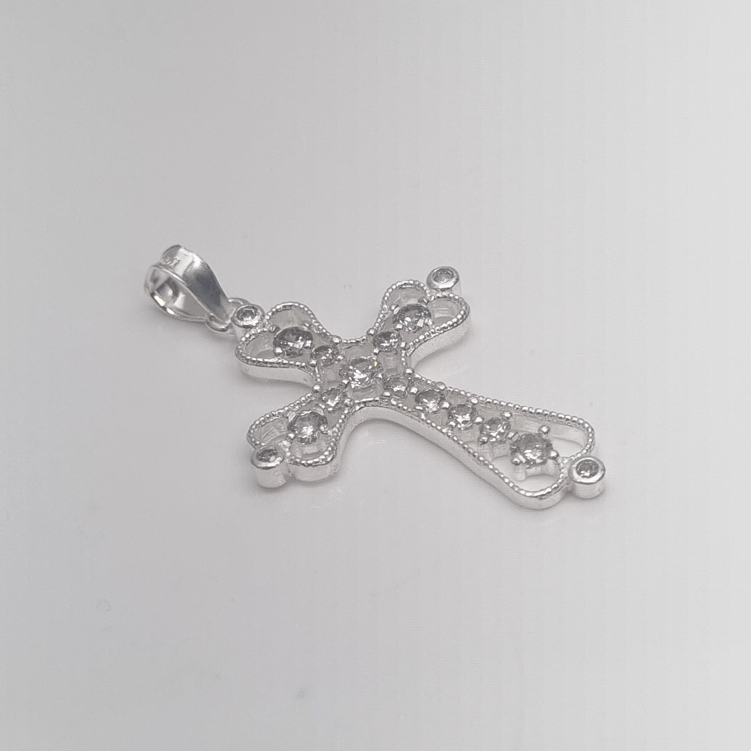 DIJE CRUZ TIPO FILIGRANA CON CIRCONIAS PLATA .925 2.5 GR (NUEVO)