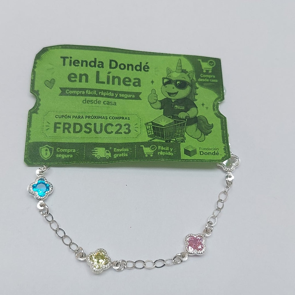 PULSERA ESPECIAL CON PIEDRAS DE COLOR PLATA .925 18 CM 3.42 GR (NUEVO)