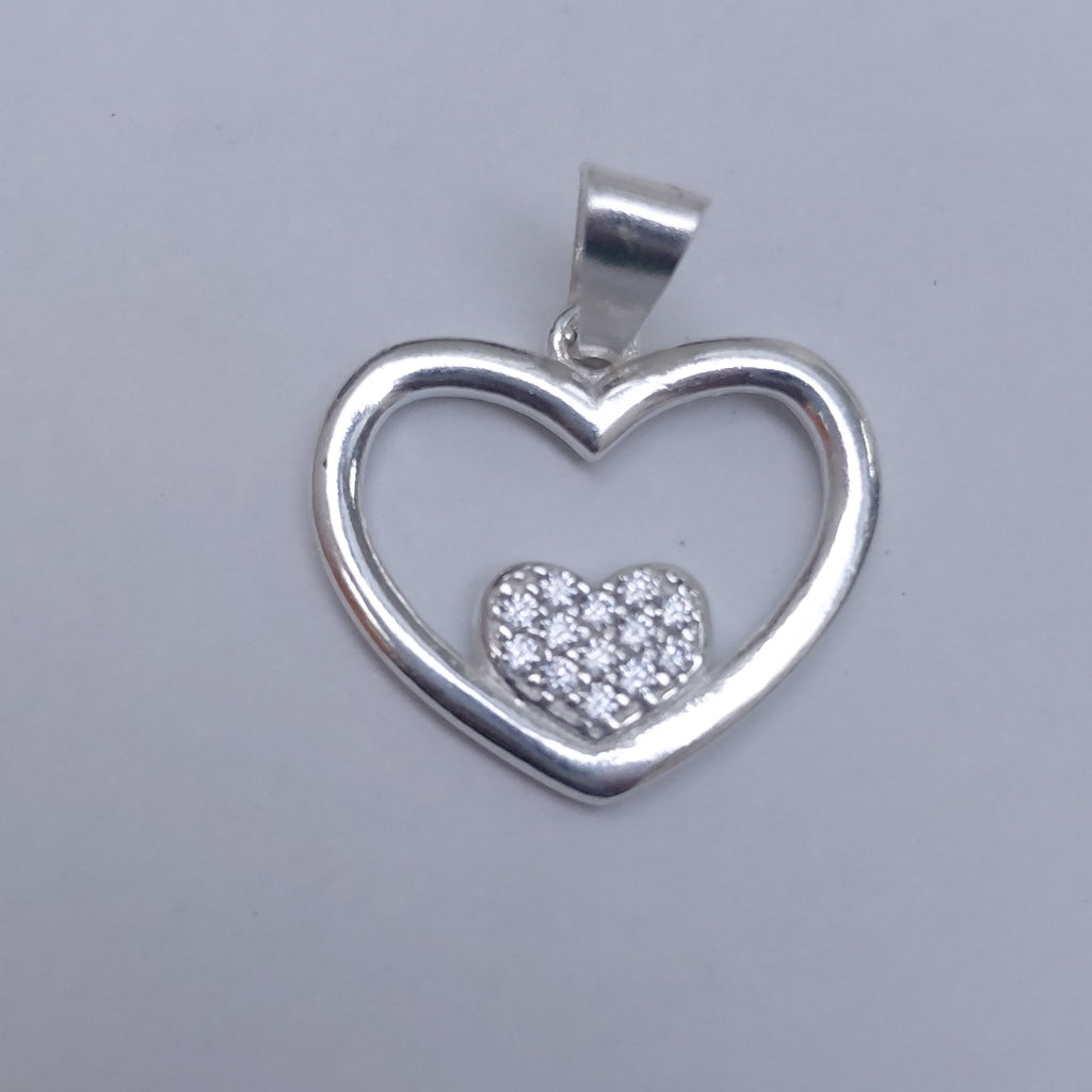 DIJE CORAZON C/CIRCONIAS PLATA .925 2.6 GR (NUEVO)