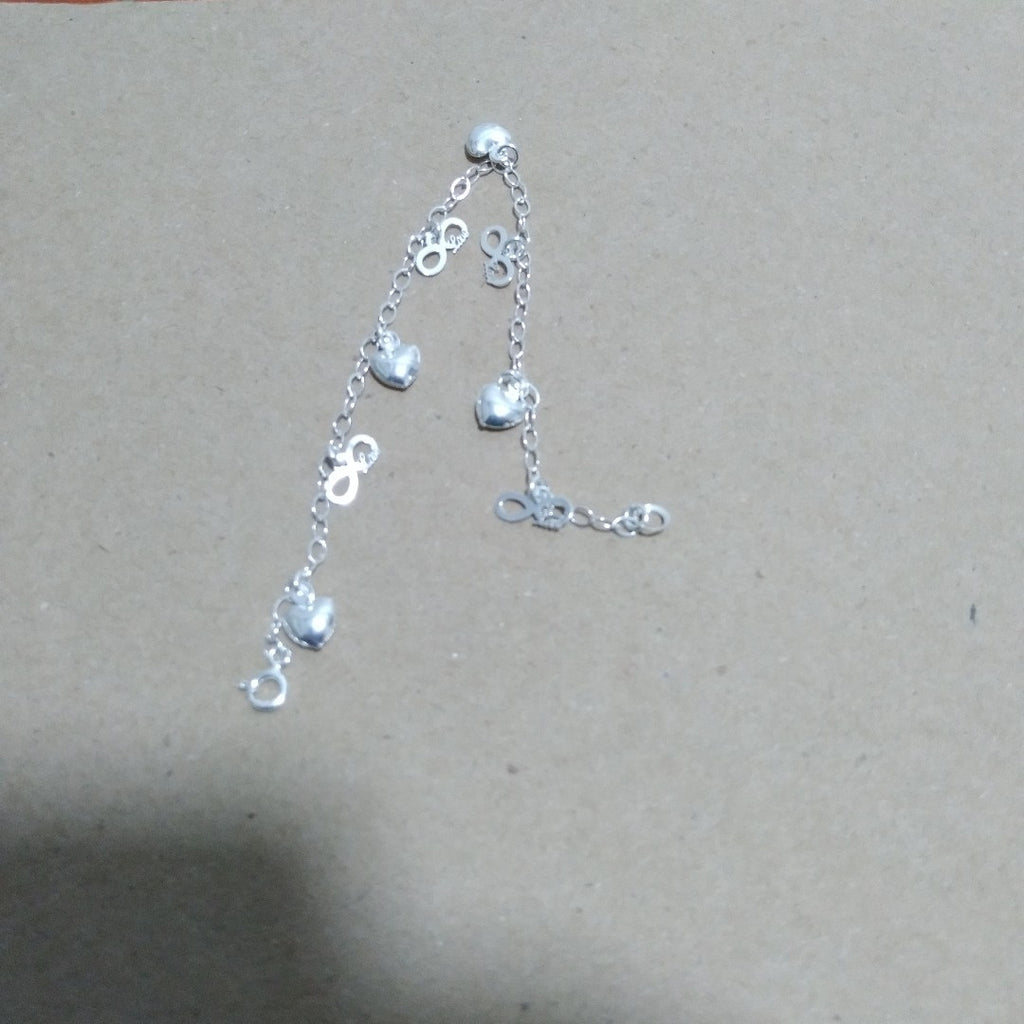PULSERA CON DIJES CORAZON INFINITO PLATA .925 18 CM 3.12 GR (NUEVO)