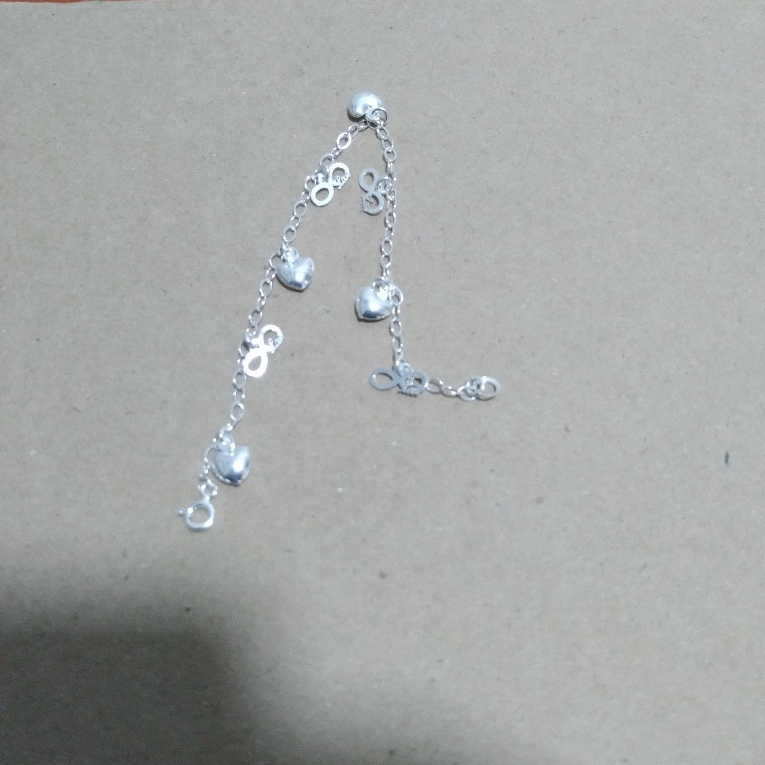 PULSERA CON DIJES CORAZON INFINITO PLATA .925 18 CM 3.12 GR (NUEVO)