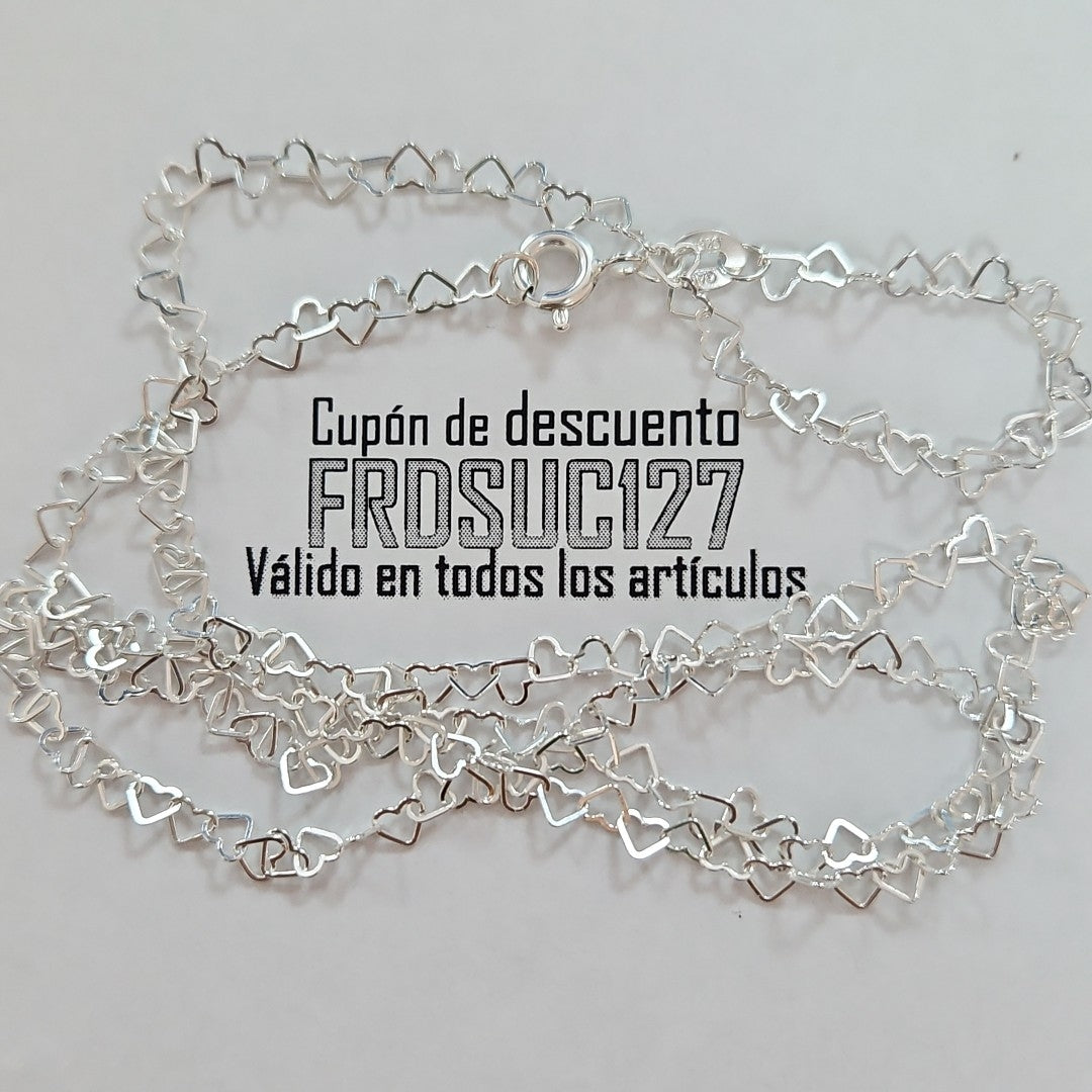 CADENA CORAZONES PLATA .925 55 CM 2.82 GR (NUEVO)